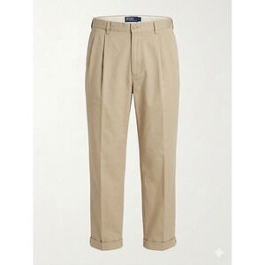 VTG Polo Ralph Lauren Hammond Pant 90s Khaki Pleated Chinos 35x30 Dark Academia
